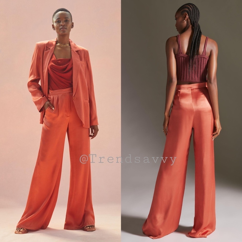 ANTHROPOLOGIE Orange Petra Wide Leg Trousers Size XS NWT - Picture 1 of 10